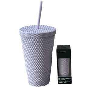 STARBUCKS 2021 Lavender Lilac Studded Cold Cup Tumbler 16oz & Ornament Keychain